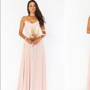 Long blush bridesmaids dress